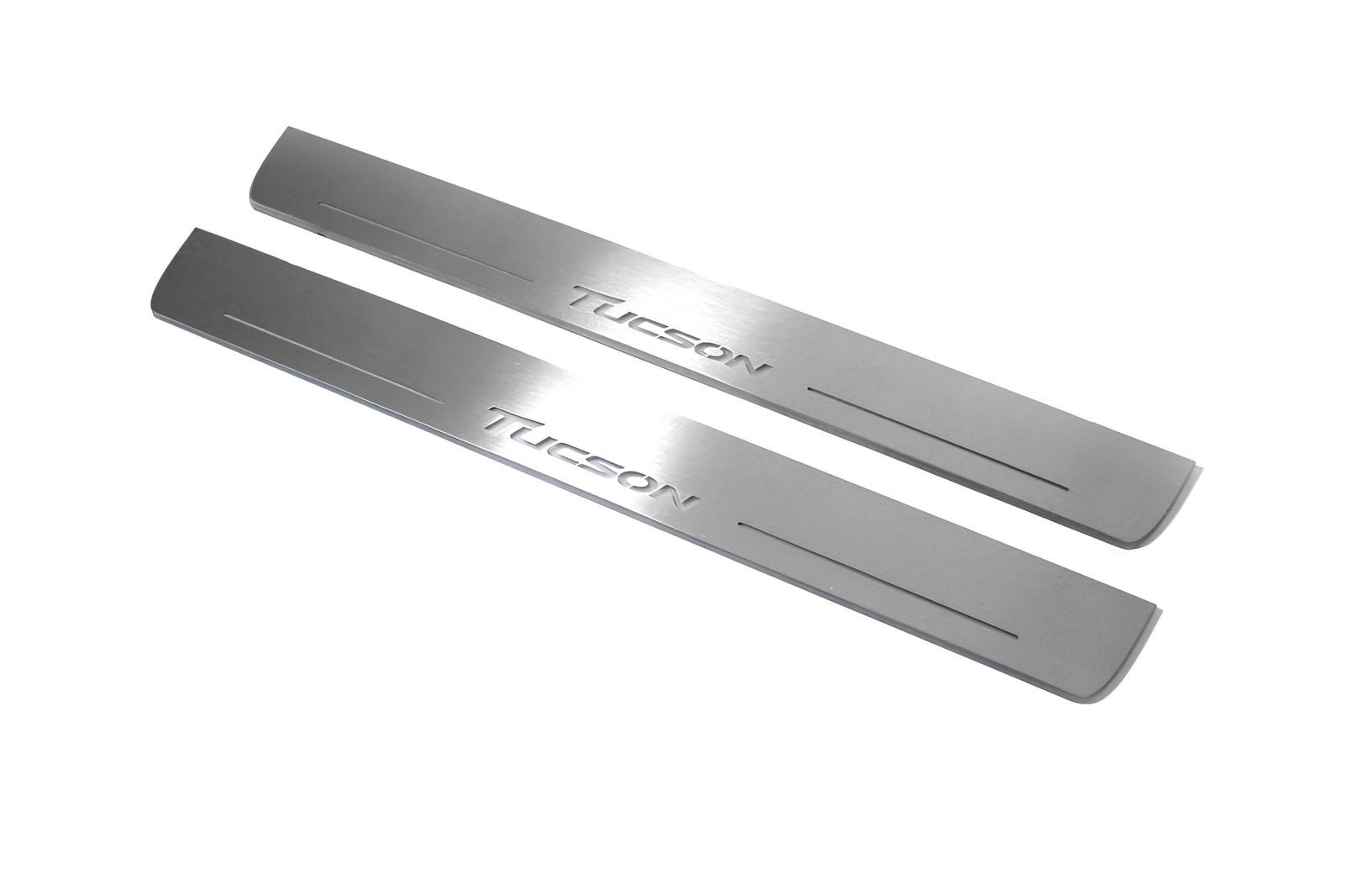 Hyundai Tucson II 2015+ stainless steel illuminated entry guards with Tucson logo