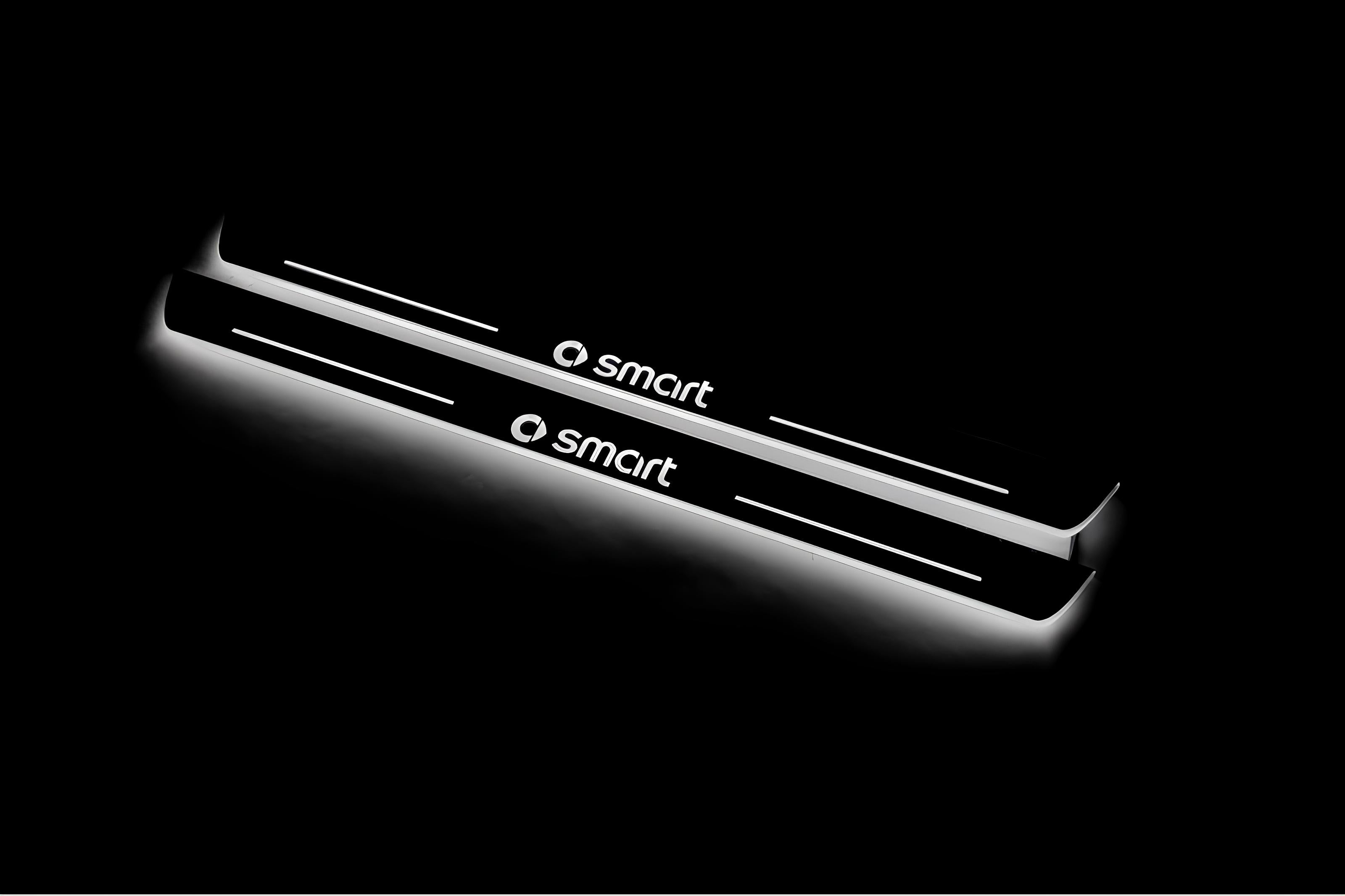 Illuminated LED Door Sill Tread Plates Smart Fortwo III 2014+ With Smart Logo Smart Led Door Sills decoinfabric