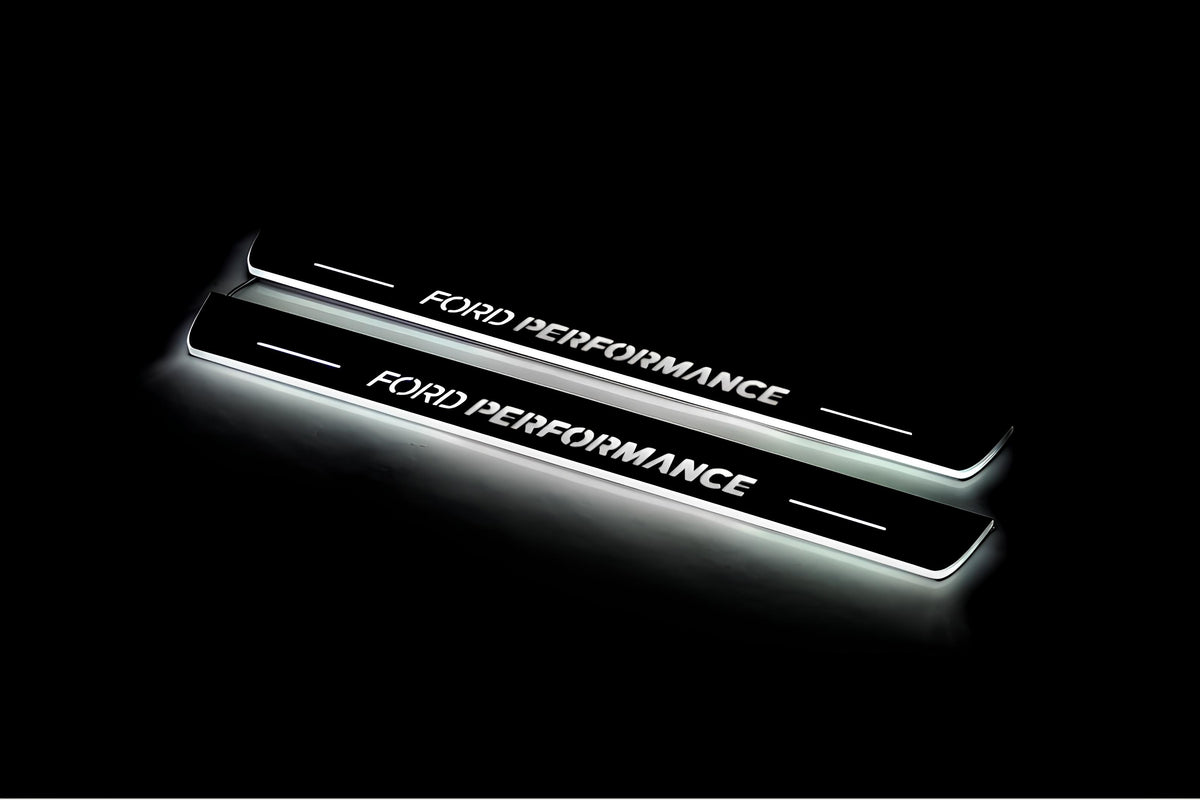 Ford Focus III 2011+ LED door sill plates in stainless steel with Ford Perfomance logo