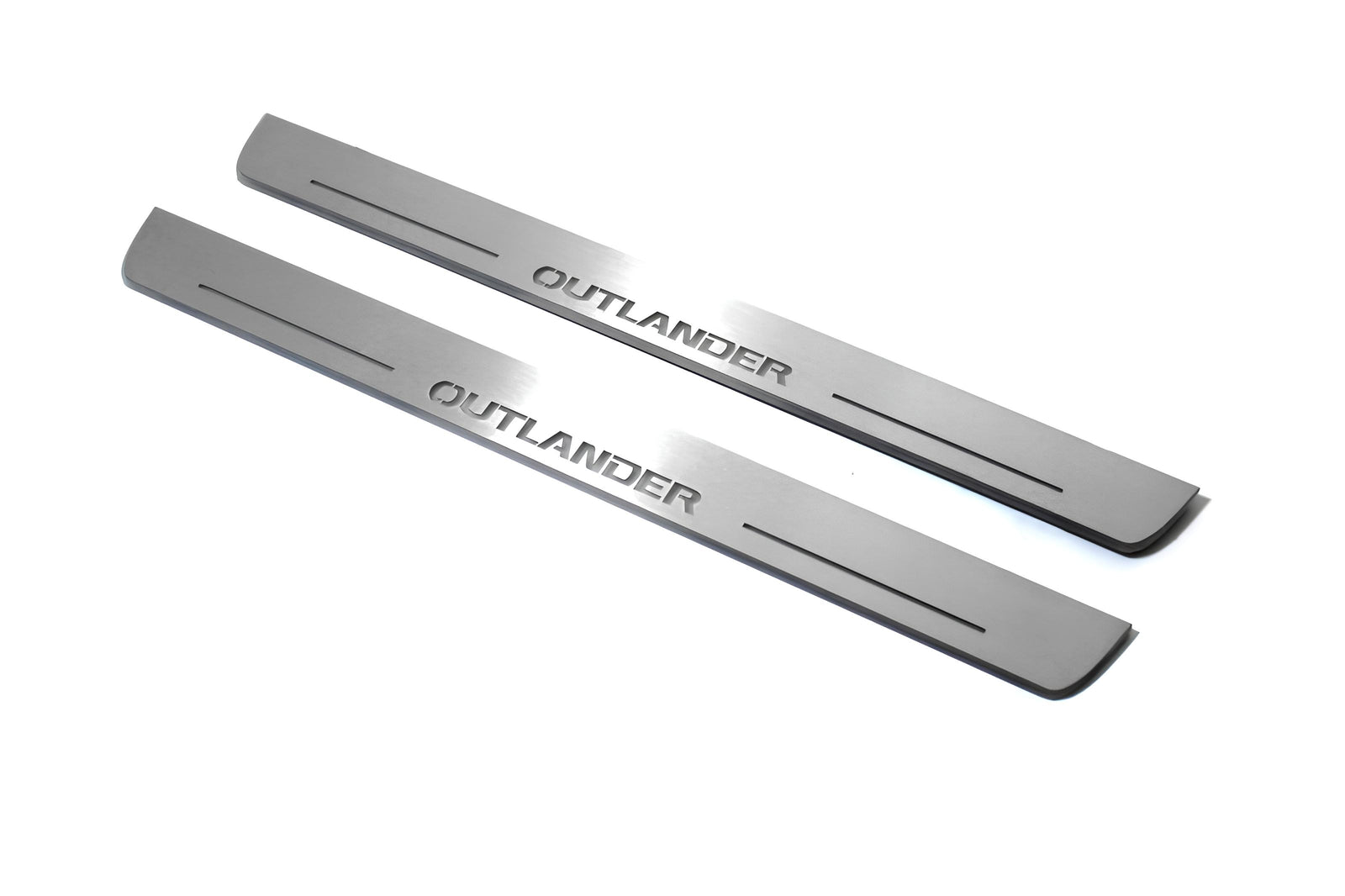 LED door sill plates Mitsubishi Outlander II CW 2007+ in stainless steel with Outlander logo