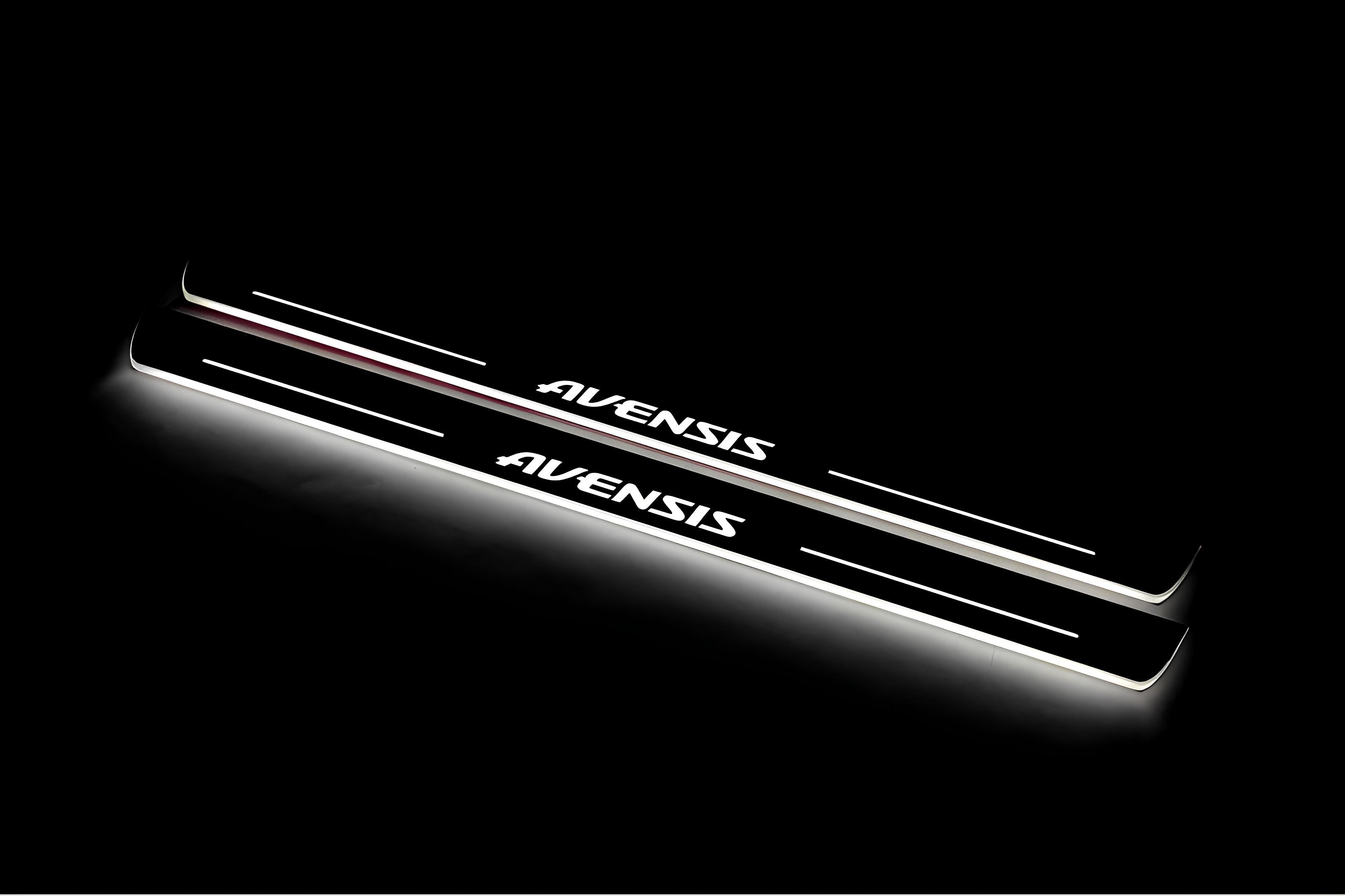 Illuminated LED Door Sill Tread Plates Toyota Avensis III 2009-2018 With Avensis Logo Toyota Led Door Sills opdesign