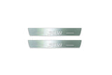 Two short silver-finished door sill plates with 3008 lettering on a light background, straight-on view.