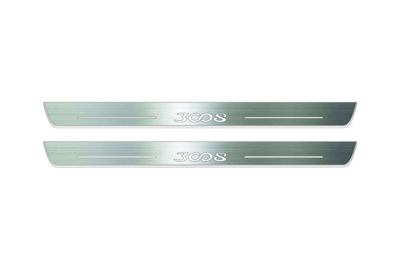 stainless steel LED door sill plates with Peugeot 3008 II 2016+ with 3008 logo