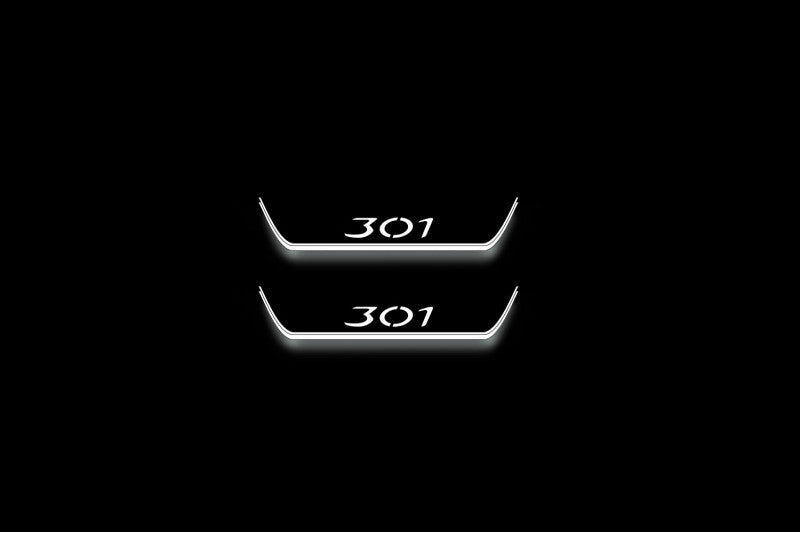 LED door sill plates Peugeot 301 2012+ stainless steel with 301 logo