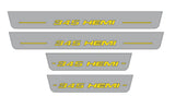 Catalog illustration of four gray door sill plates with yellow 345 HEMI lettering in one row with horizontal lines on a white background.