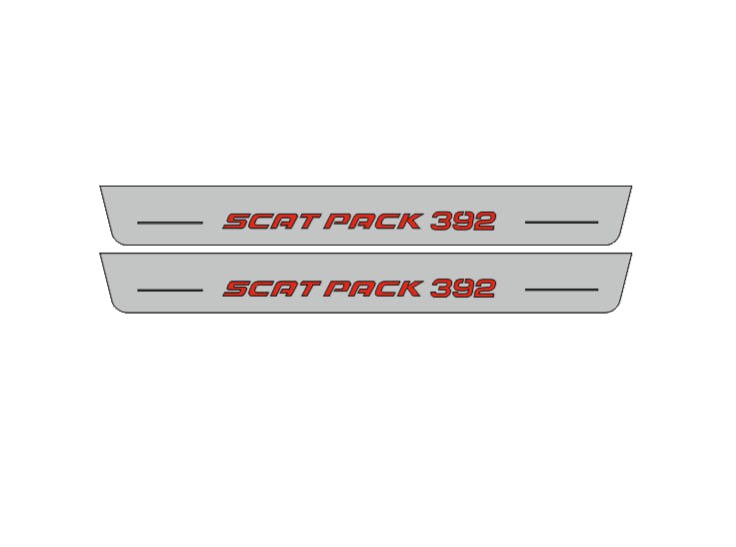 Illuminated LED Door Sill Tread Plates Dodge Charger 2011-2023 With 392 SCAT PACK Logo Dodge Led Door Sills opdesign