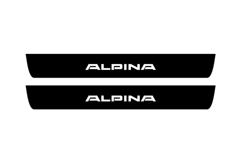 BMW 3 F30 2012+ illuminated door sill protectors in stainless steel with Alpina logo