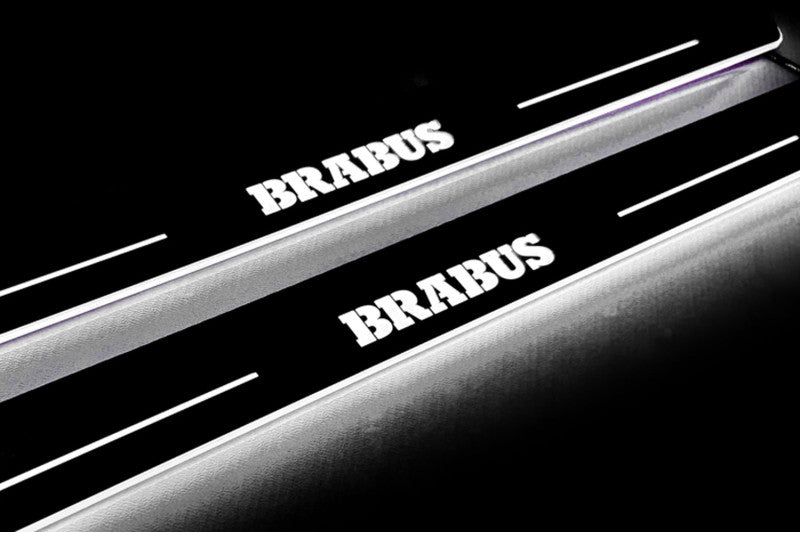 LED door sill plates Mercedes CLS II (C218) 2010+ in stainless steel with Brabus logo