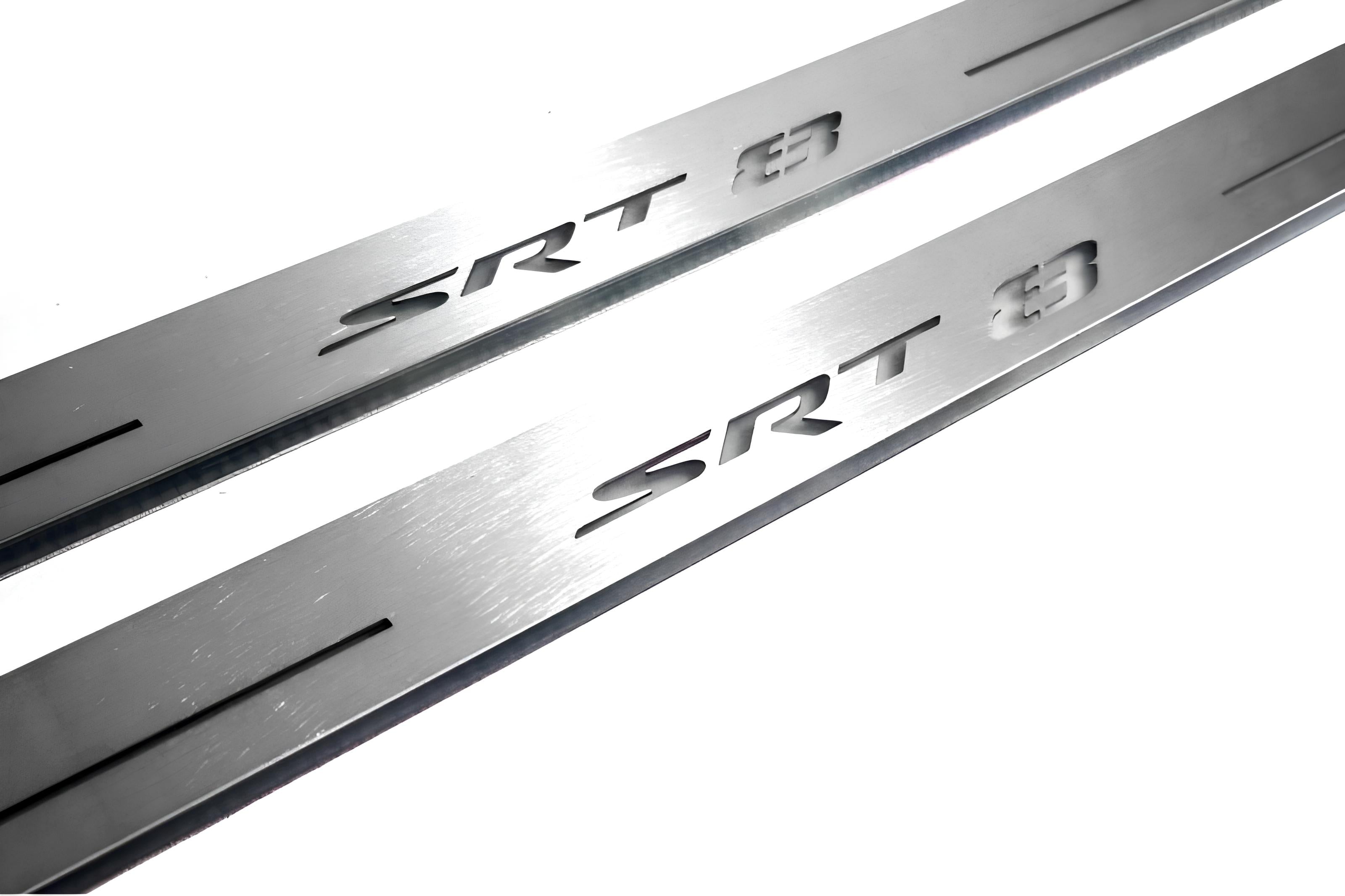 Illuminated LED Door Sill Tread Plates Dodge Challenger 2008-2023 With SRT8 Logo Dodge Led Door Sills opdesign