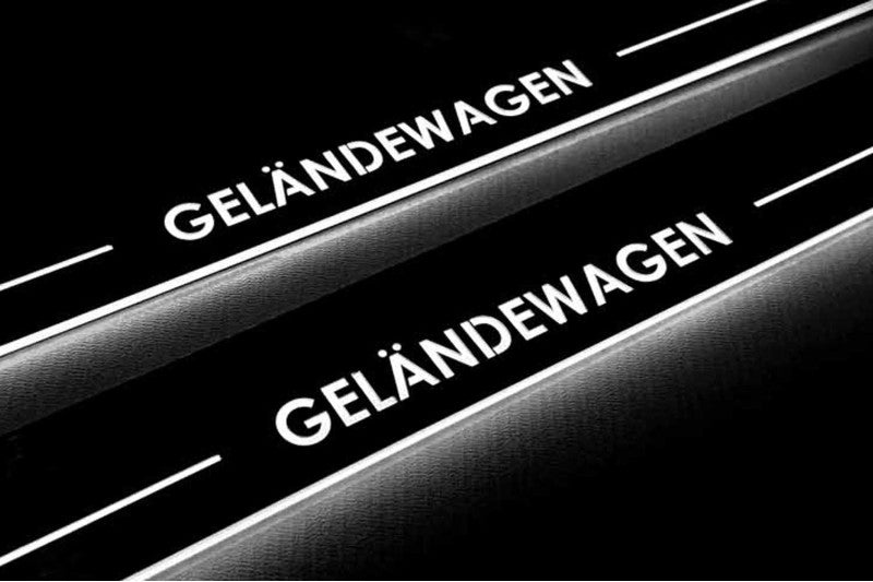 Mercedes G-Class W464 2018+ illuminated entry guards in stainless steel with Geländewagen logo