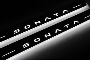 Illuminated LED Door Sill Tread Plates Hyundai Sonata VIII FL 2024+ With Sonata Logo Hyundai Led Door Sills opdesign