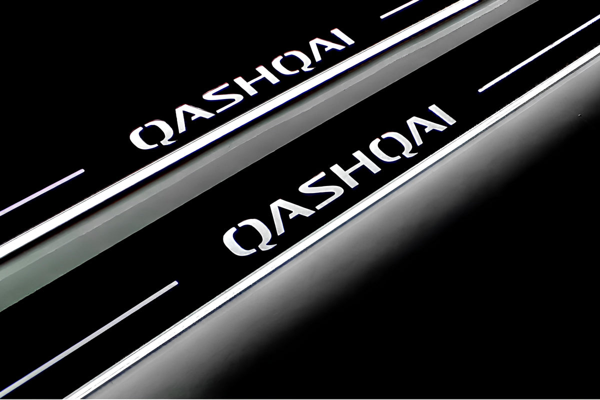 LED door sill plates Nissan Qashqai I J10 2007+ stainless steel with Qashqai logo