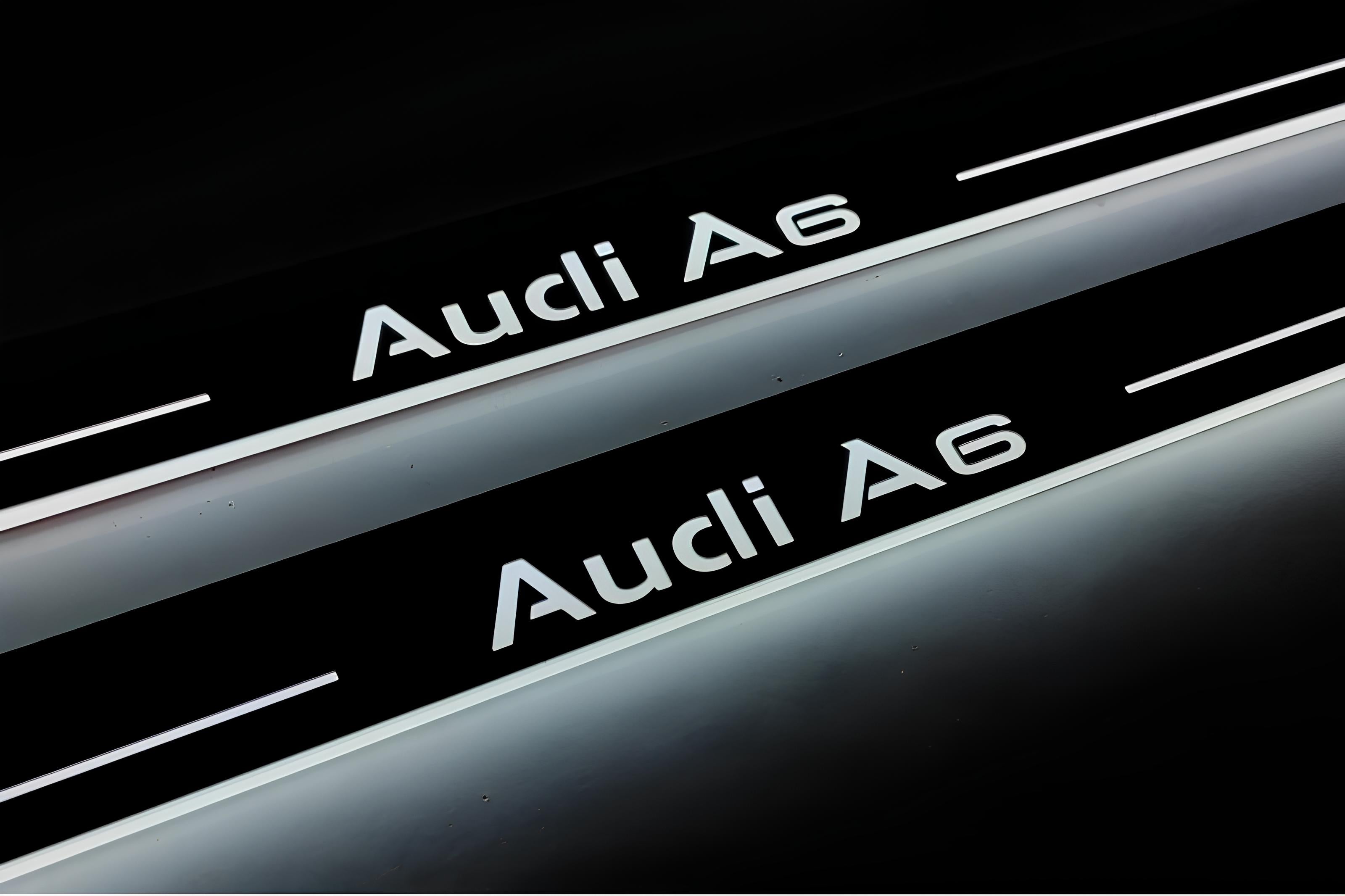 Illuminated LED Door Sill Tread Plates Audi A6 C7 2011-2018 With Audi A6 Logo Audi Led Door Sills decoinfabric