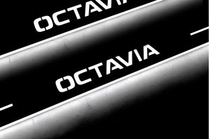 Illuminated LED Door Sill Tread Plates Skoda Octavia IV (A8) 2020+ With Octavia Logo Skoda Led Door Sills opdesign