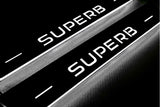 Skoda SuperB III 2015+ LED door sill plates with SuperB logo