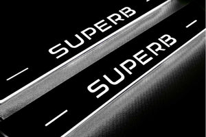 Skoda SuperB III 2015-2023 LED Door Sills Illuminated Scuff SuperB Logo Stainless Steel Entry Guards Door Sills Decoin
