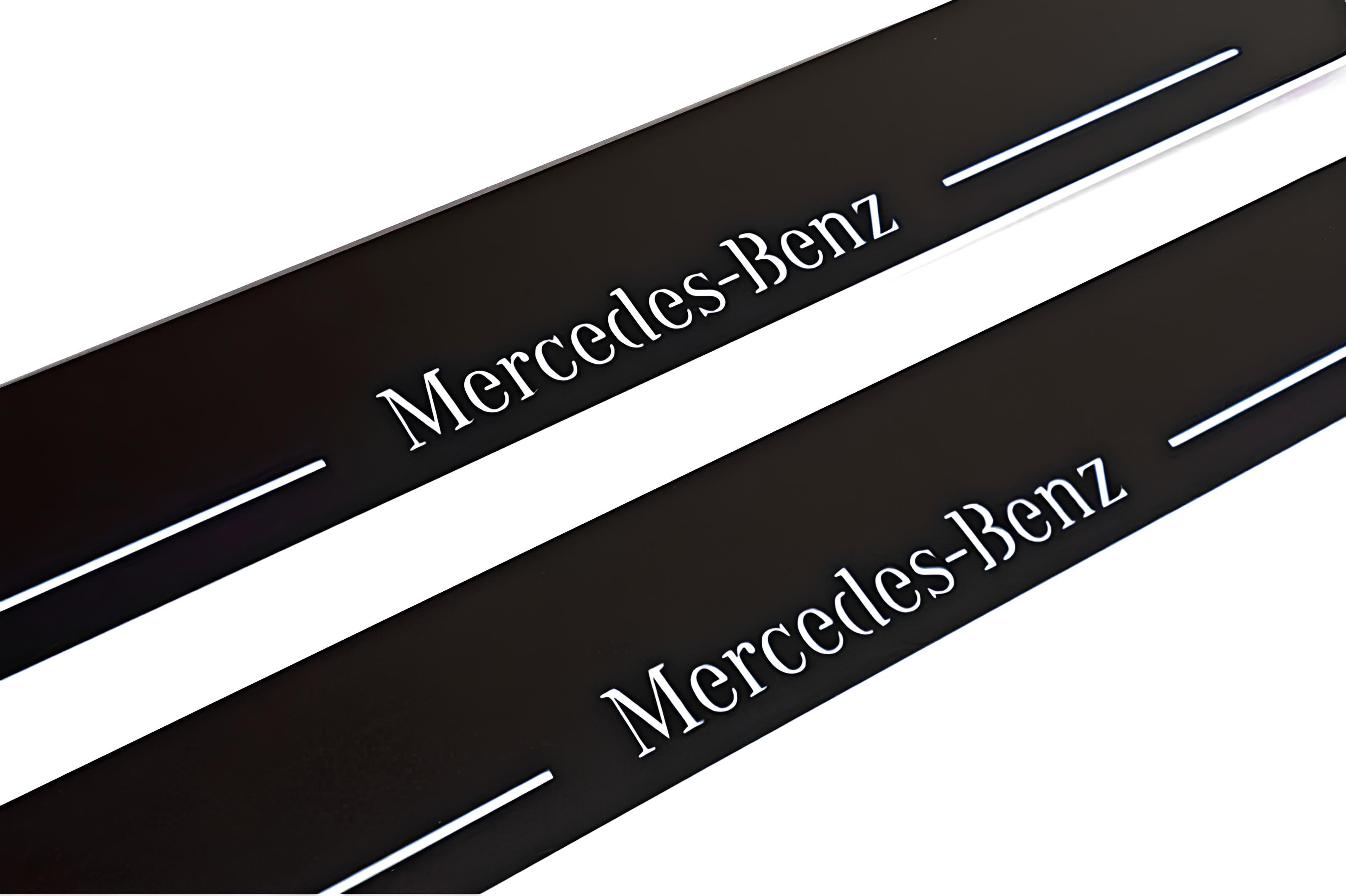 Illuminated LED Door Sill Tread Plates Mercedes GL X164 2006-2012 With Mercedes-Benz Logo Mercedes Led Door Sills opdesign