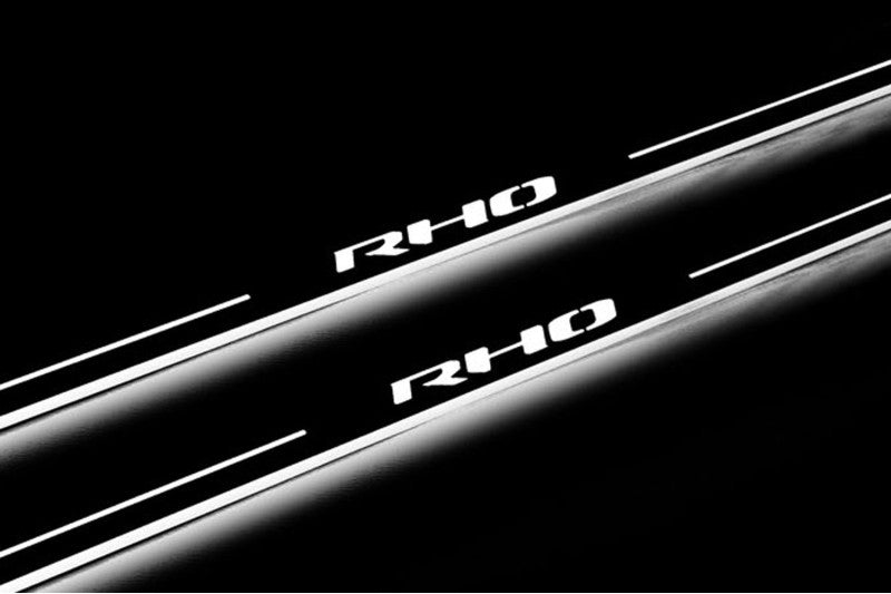 RAM 1500 V 2019+ entry guards in stainless steel with RHO logo