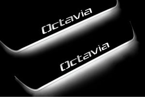 Illuminated LED Door Sill Tread Plates Skoda Octavia II (A5) 2004-2013 With Octavia Logo Skoda Led Door Sills opdesign