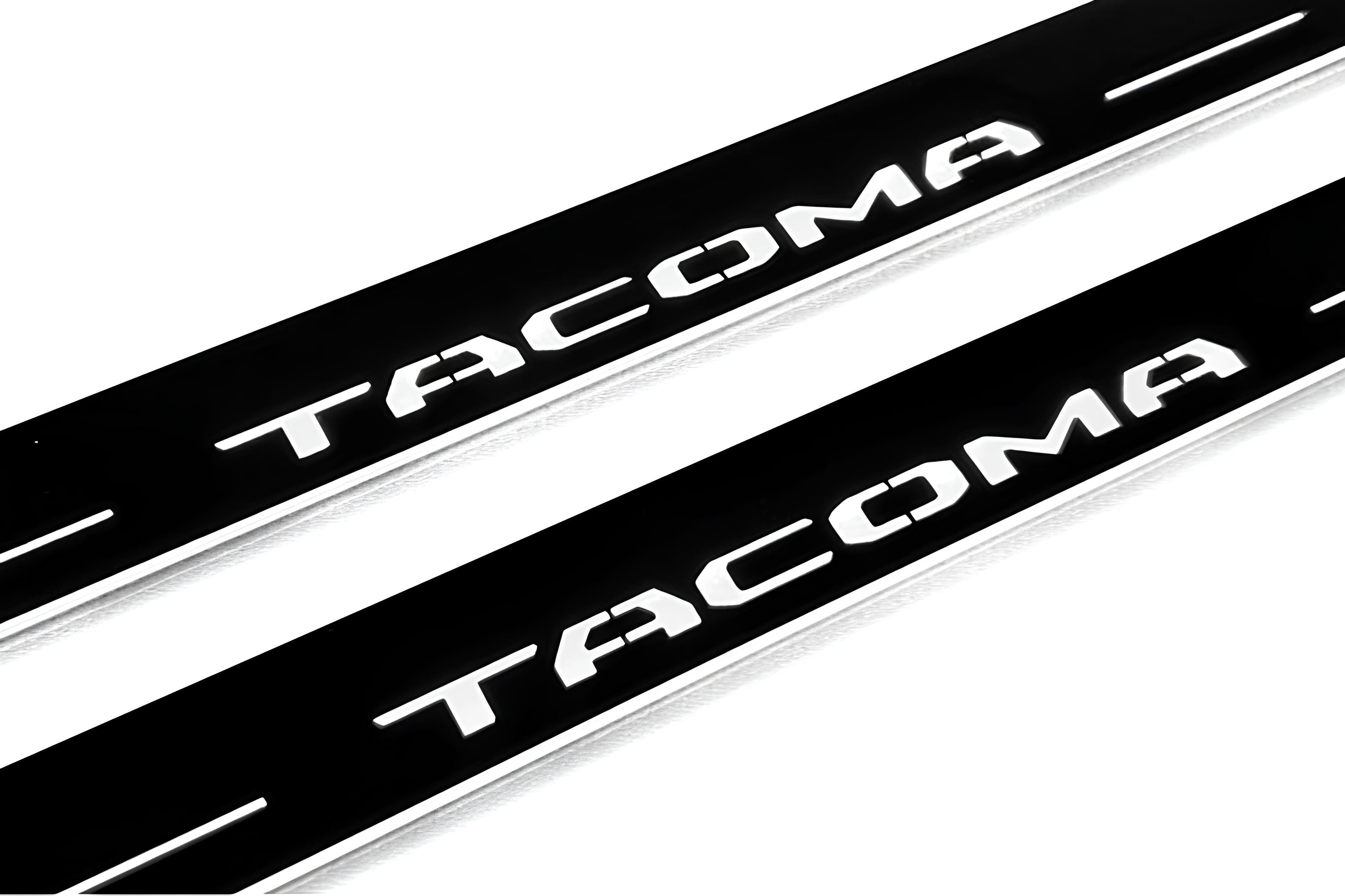 Illuminated LED Door Sill Tread Plates Toyota Tacoma III 2016+ With Tacoma Logo Toyota Led Door Sills opdesign