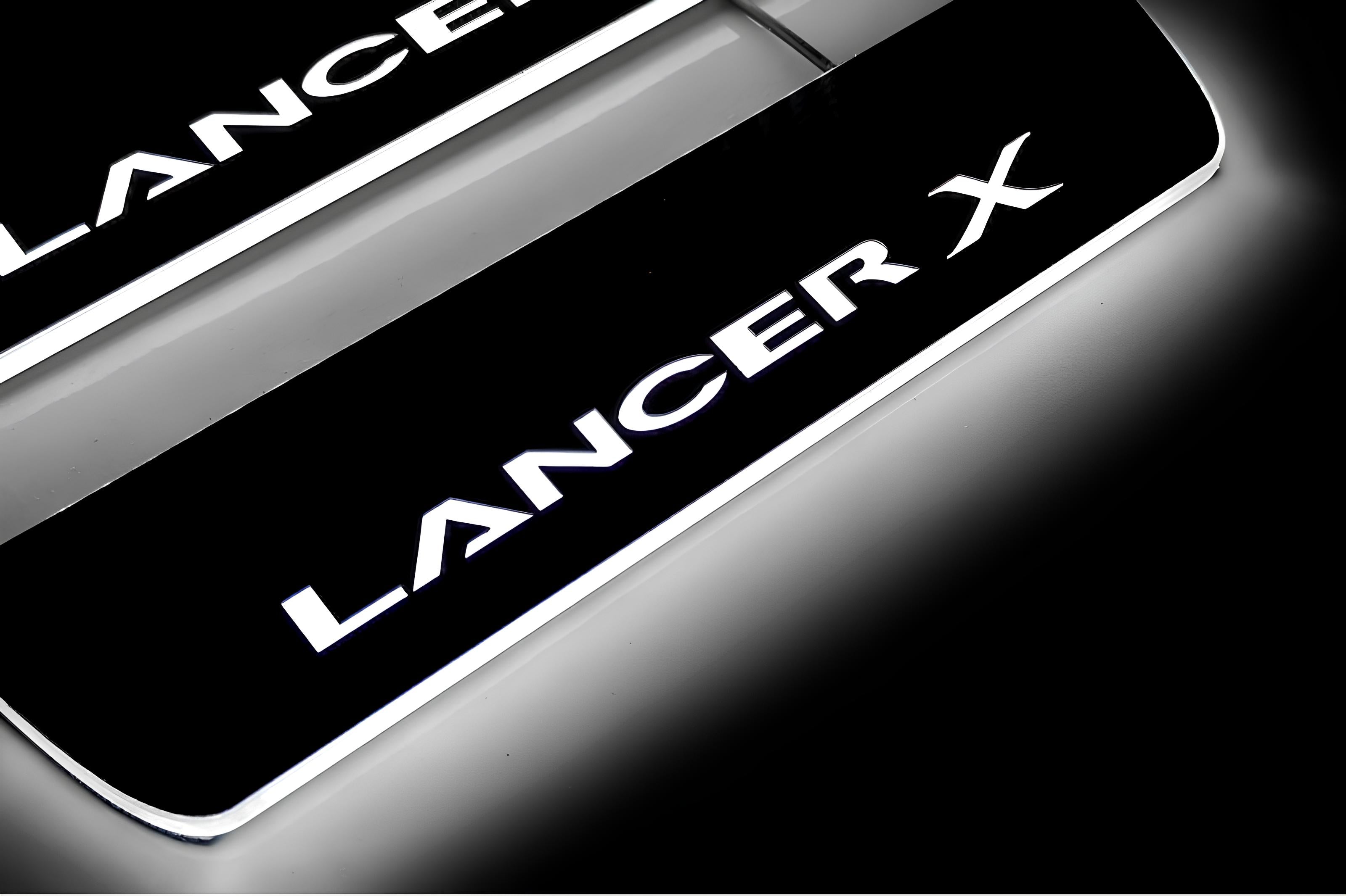 Illuminated LED Door Sill Tread Plates Mitsubishi Lancer X 2007-2017 With Lancer X Logo Mitsubishi Led Door Sills opdesign