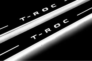 Illuminated LED Door Sill Tread Plates Volkswagen T-Roc 2017+ With T-Roc Logo Volkswagen Led Door Sills opdesign