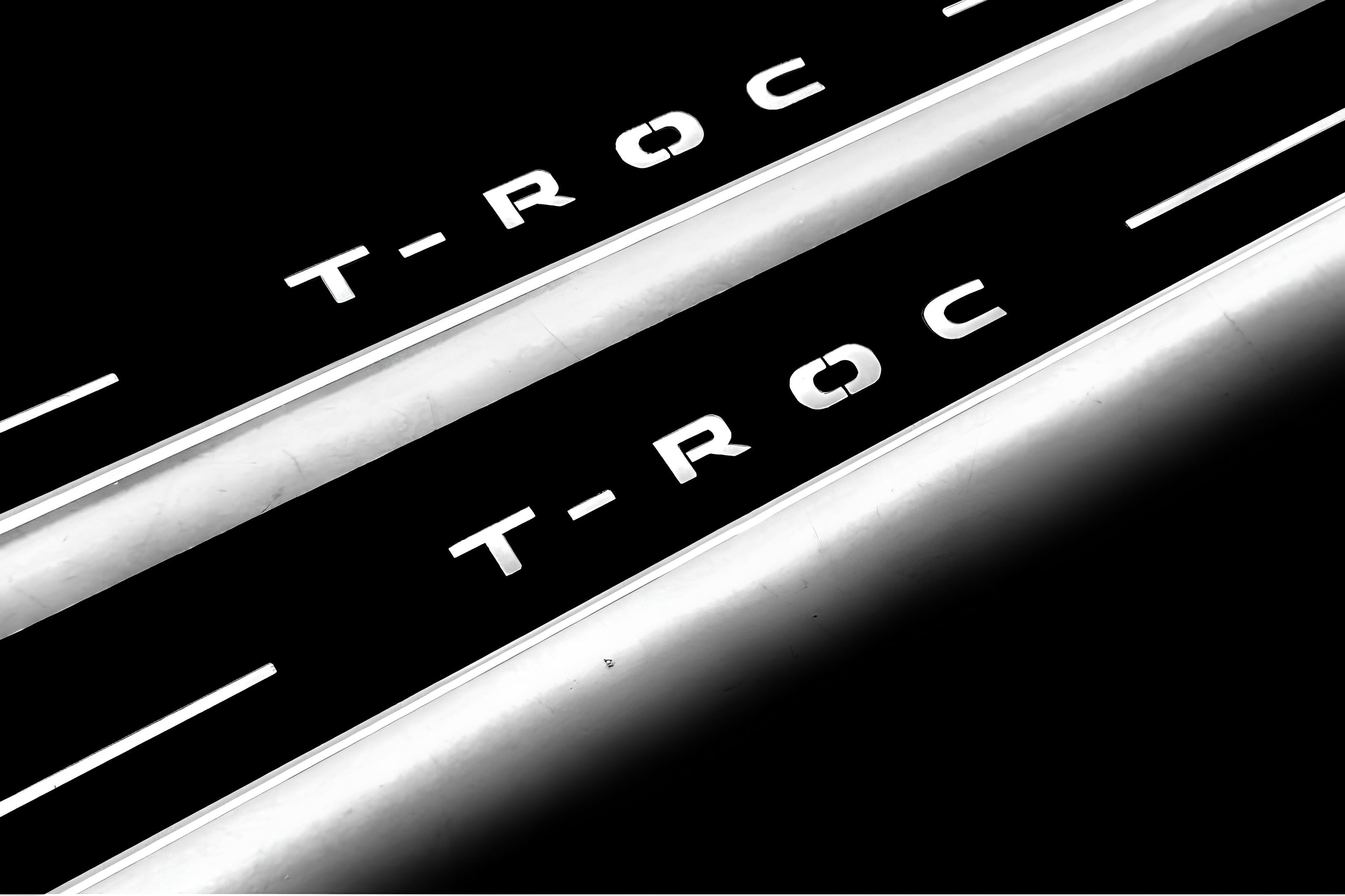 Illuminated LED Door Sill Tread Plates Volkswagen T-Roc 2017+ With T-Roc Logo Volkswagen Led Door Sills opdesign