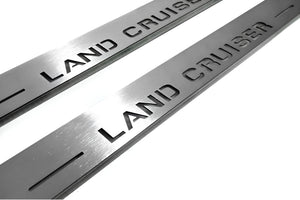 Illuminated LED Door Sill Tread Plates Toyota LC 200 2007-2021 With Land Cruiser Logo (type 1) Toyota Led Door Sills opdesign