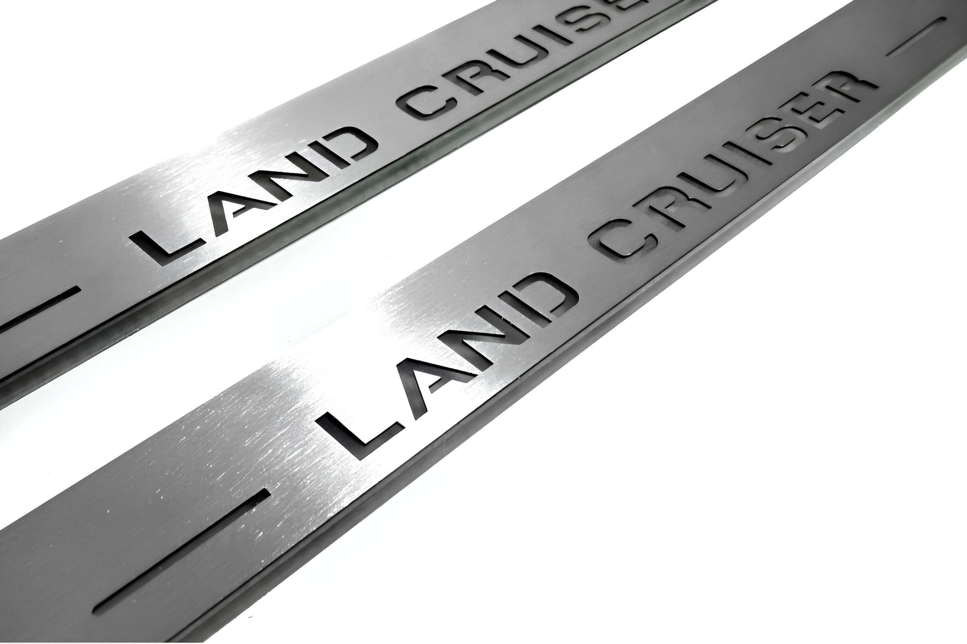Illuminated LED Door Sill Tread Plates Toyota LC 200 2007-2021 With Land Cruiser Logo (type 1) Toyota Led Door Sills opdesign