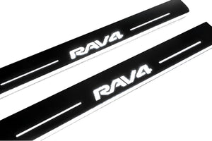 Illuminated LED Door Sill Tread Plates Toyota Rav4 IV 2013-2018 With Rav4 Logo Toyota Led Door Sills opdesign