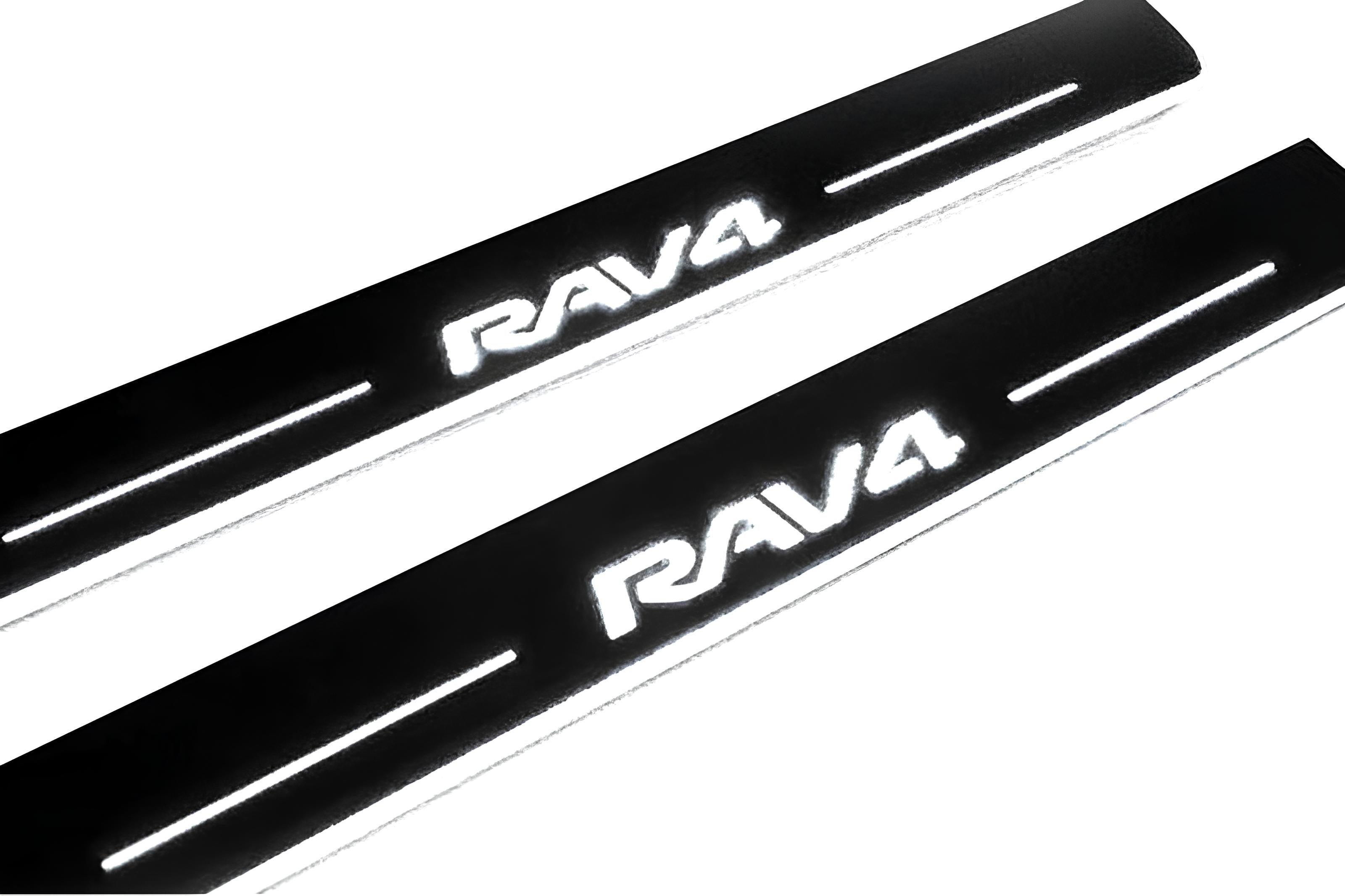 Illuminated LED Door Sill Tread Plates Toyota Rav4 IV 2013-2018 With Rav4 Logo Toyota Led Door Sills opdesign