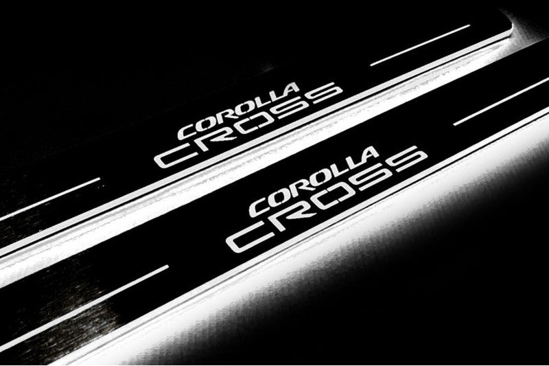 Toyota Corolla Cross Stainless LED Door Sills – Corolla Cross Logo