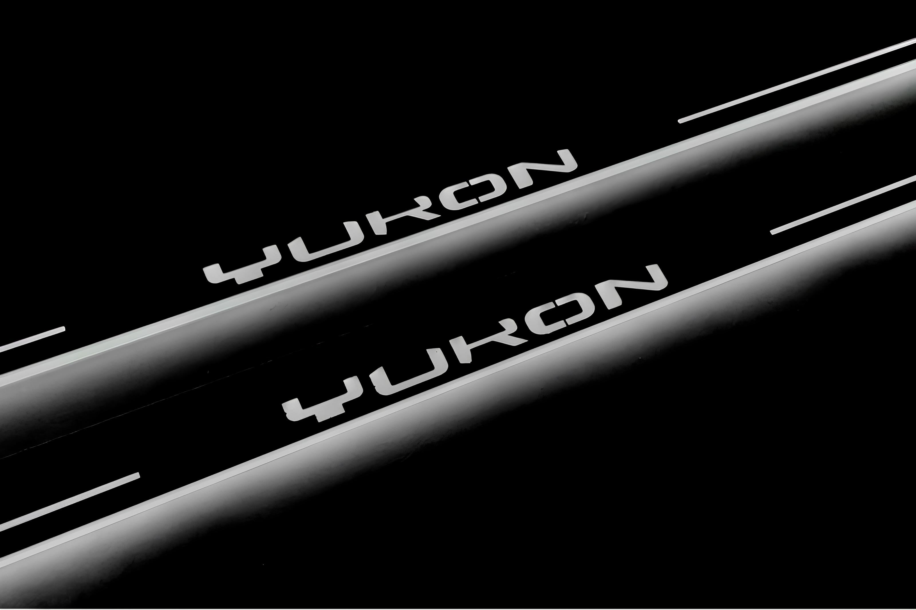 Illuminated LED Door Sill Tread Plates GMC Yukon V 2020+ With Yukon Logo GMC Led Door Sills opdesign