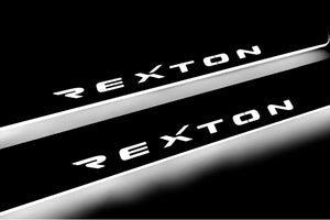 Illuminated LED Door Sill Tread Plates SsangYong Rexton II 2006-2012 With Rexton Logo SsangYong Led Door Sills opdesign