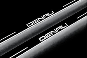 Illuminated LED Door Sill Tread Plates GMC Sierra V 2018+ With DENALI Logo GMC Led Door Sills opdesign