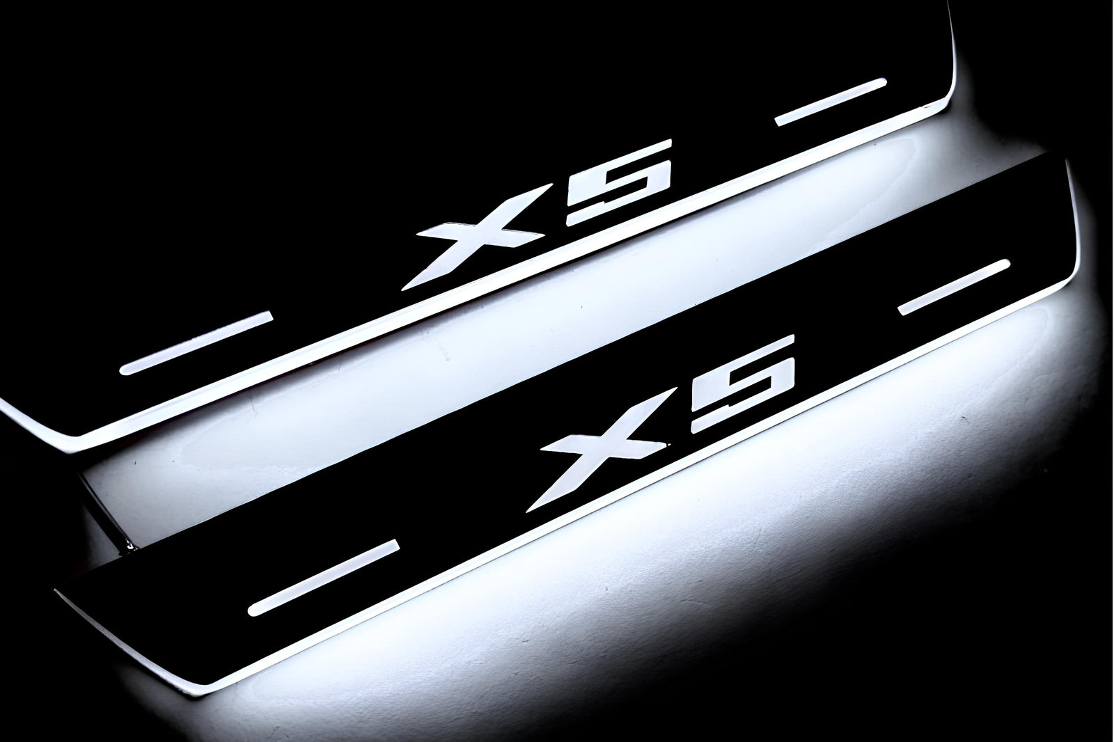 BMW X5 E70 2006+ door sill plates in stainless steel with X5 logo