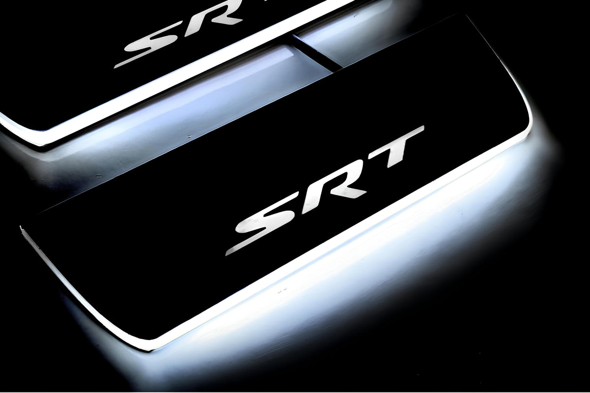 LED door sill plates Jeep Grand Cherokee IV WK2 2010+ in stainless steel with SRT logo
