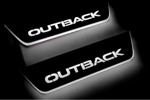 Illuminated LED Door Sill Tread Plates Subaru Outback VI 2019+ With Outback Logo Subaru Led Door Sills opdesign