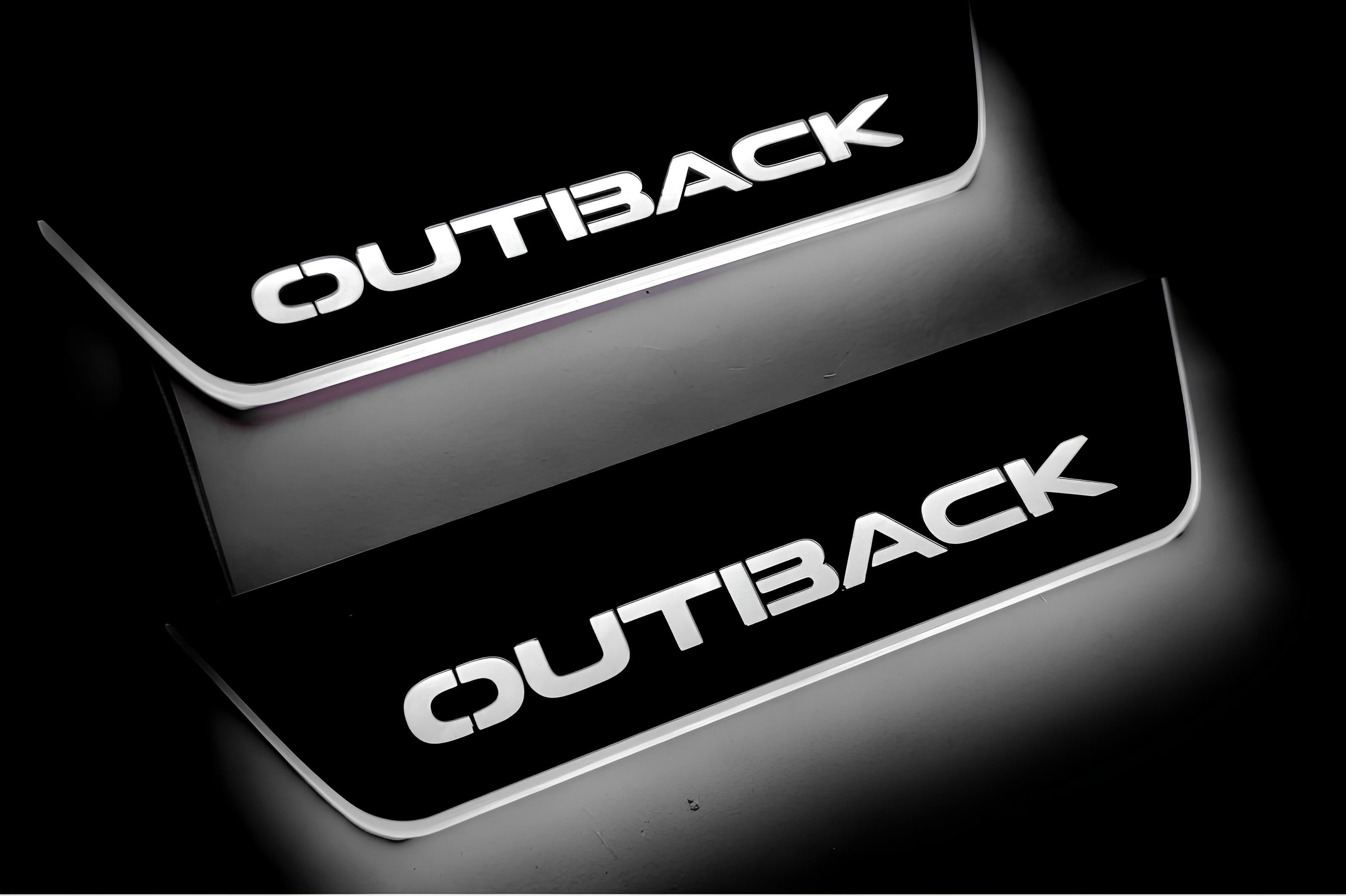 Illuminated LED Door Sill Tread Plates Subaru Outback VI 2019+ With Outback Logo Subaru Led Door Sills opdesign