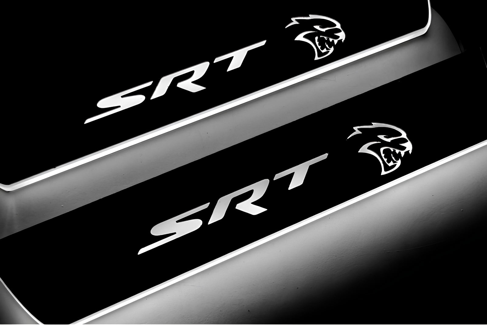 LED door sill plates for Dodge Charger LD 2023+ stainless steel with SRT Hellcat logo