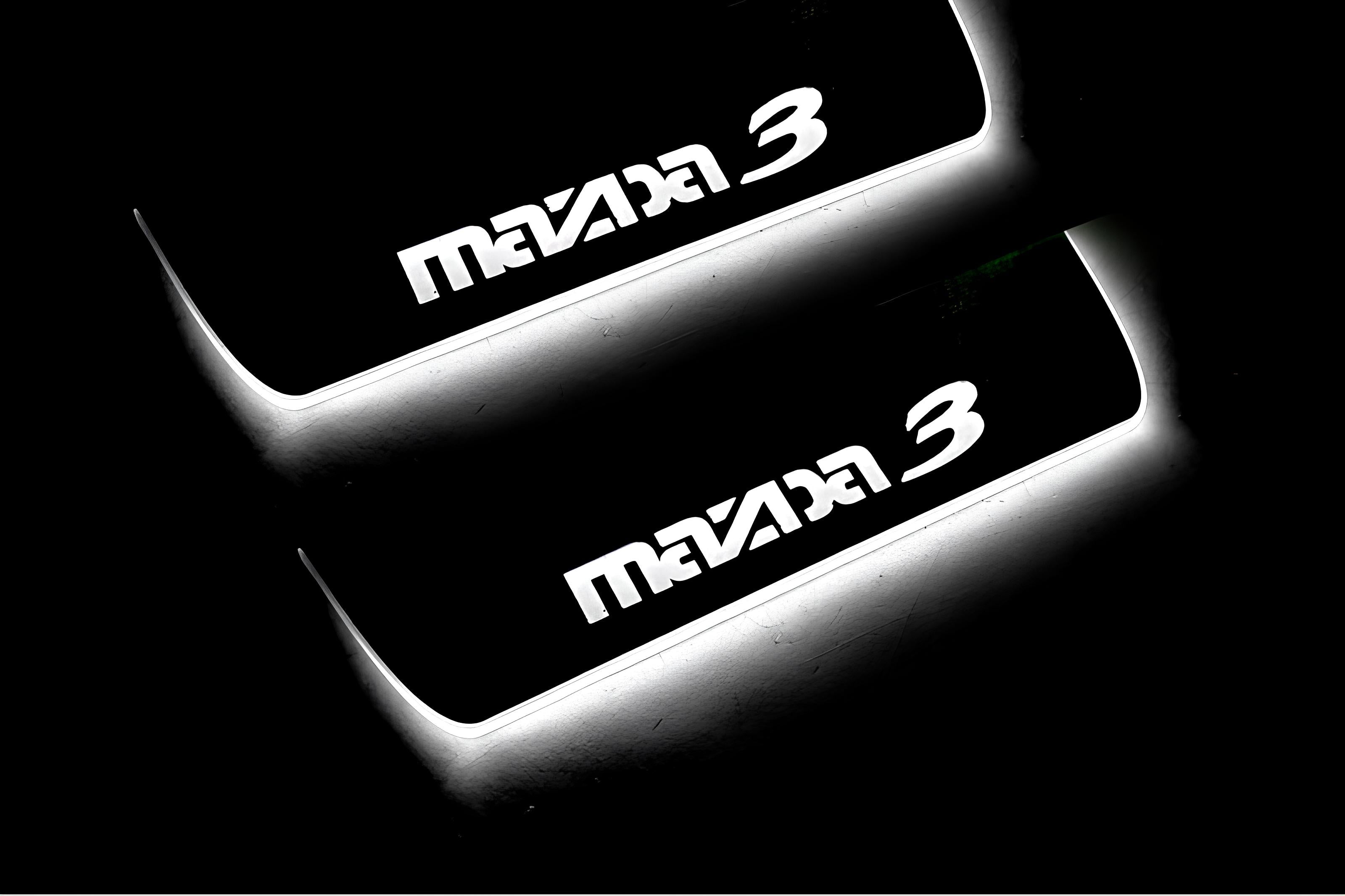 Illuminated LED Door Sill Tread Plates Mazda 3 II 2009-2013 With Mazda 3 Logo Mazda Led Door Sills opdesign