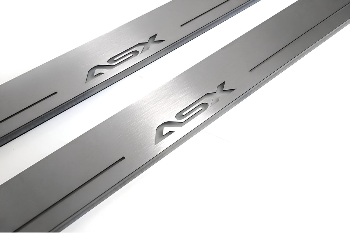 Mitsubishi ASX I 2010+ entry guards in stainless steel with ASX logo