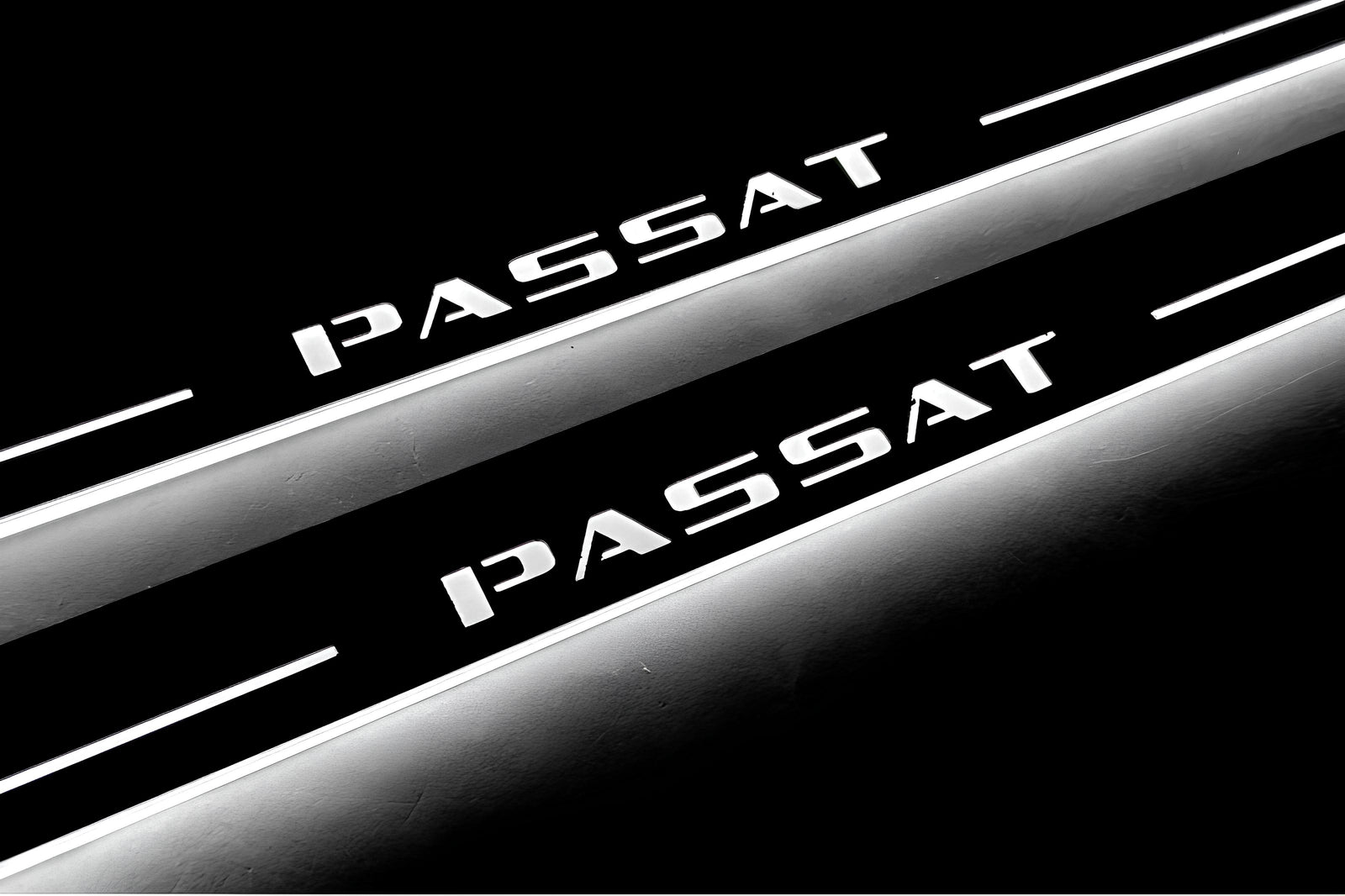 Volkswagen Passat B6 2005+ entry guards in stainless steel with Passat logo