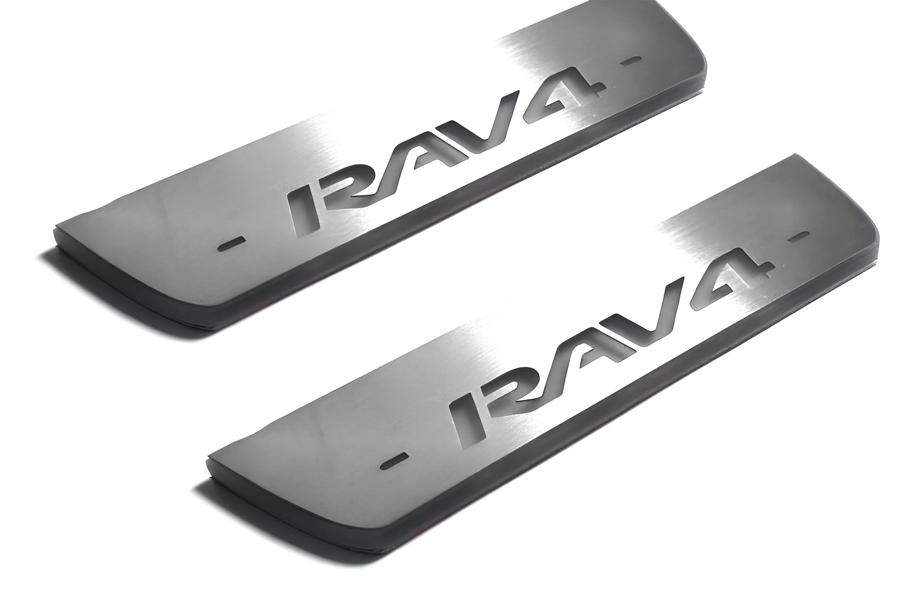 Illuminated LED Door Sill Tread Plates Toyota Rav4 IV 2013-2018 With Rav4 Logo Toyota Led Door Sills opdesign