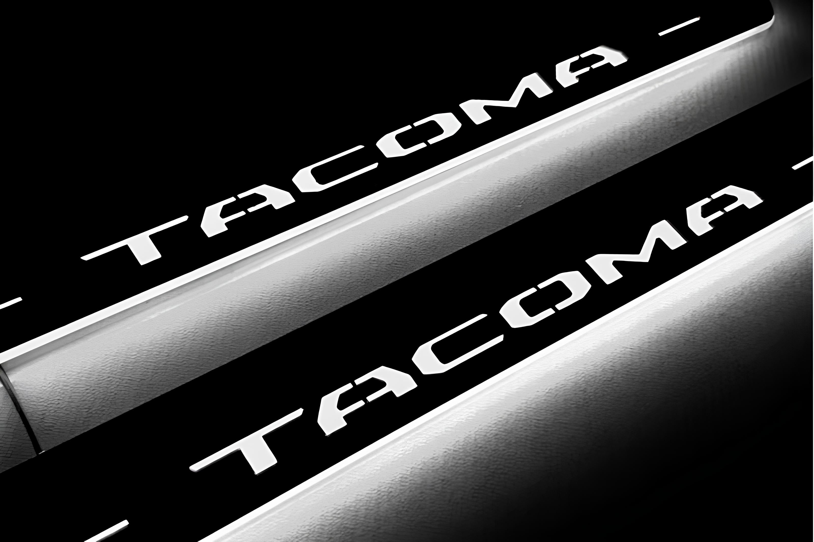 Illuminated LED Door Sill Tread Plates Toyota Tacoma III 2016+ With Tacoma Logo Toyota Led Door Sills opdesign