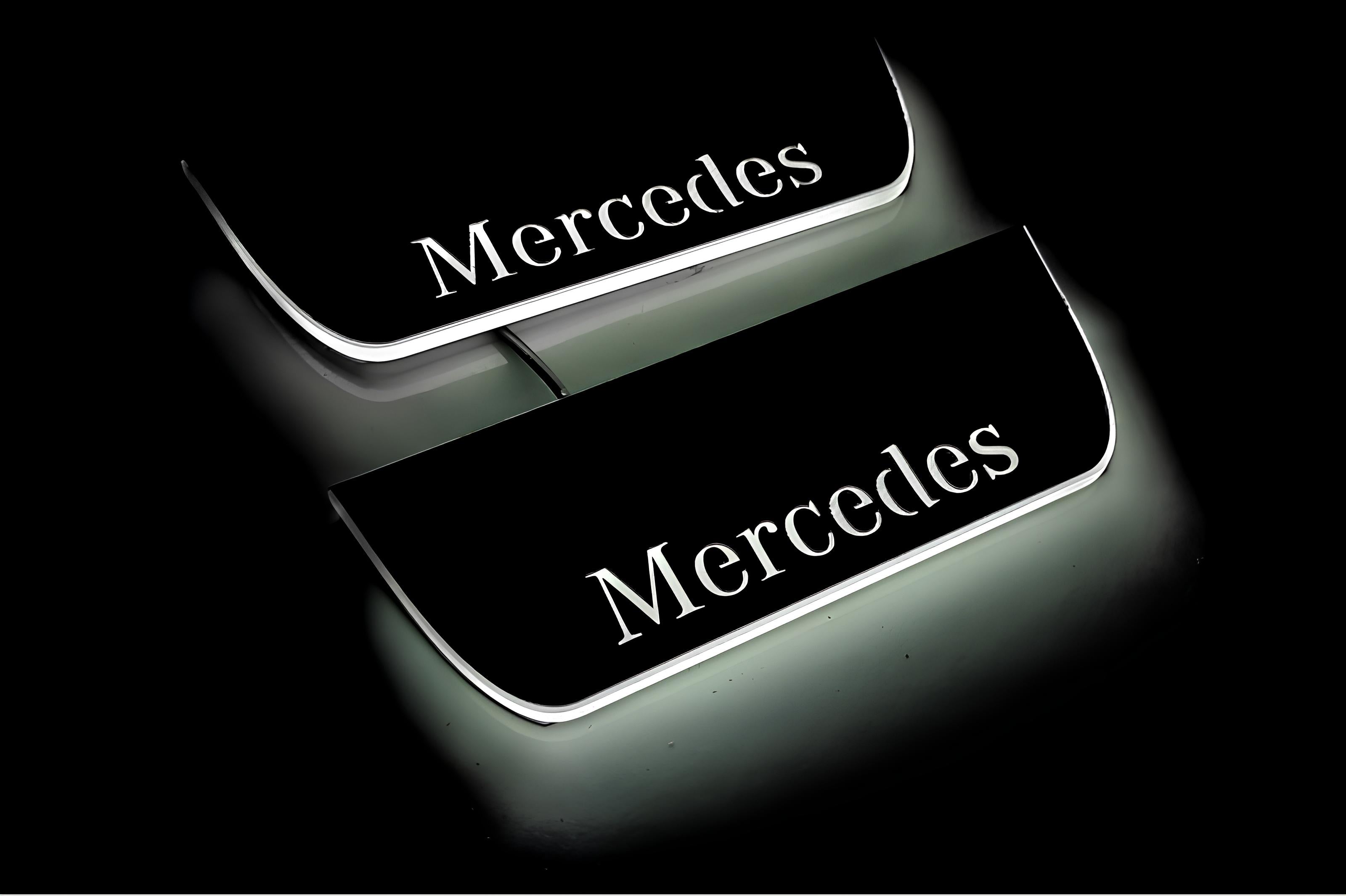 Illuminated LED Door Sill Tread Plates Mercedes ML W164 2005-2011 With Mercedes-Benz Logo Mercedes Led Door Sills opdesign