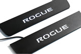 Nissan Rogue II T32 2014+ illuminated entry guards in stainless steel with Rogue logo