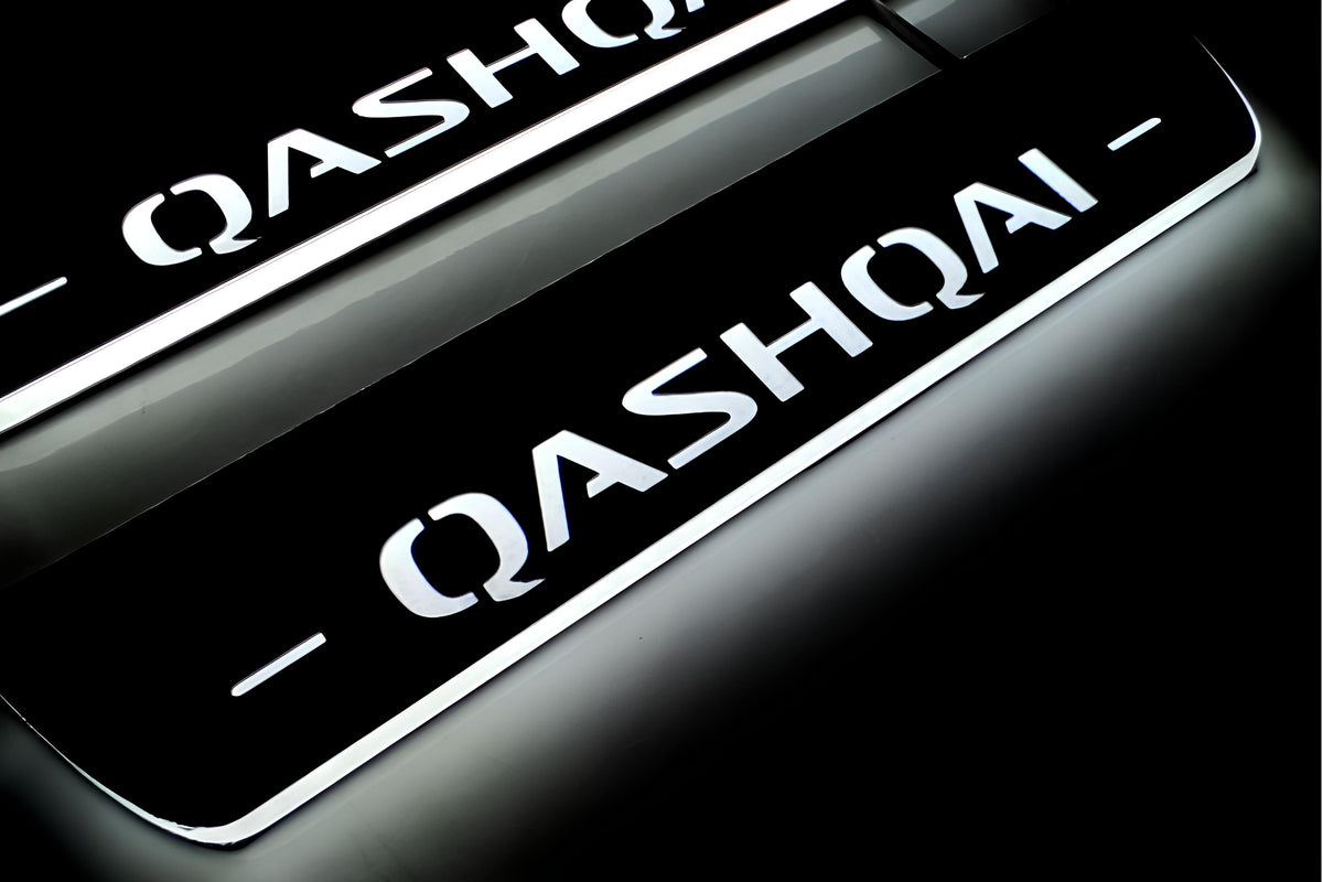Nissan Qashqai III J12 2021+ stainless steel LED door sill plates with Qashqai logo