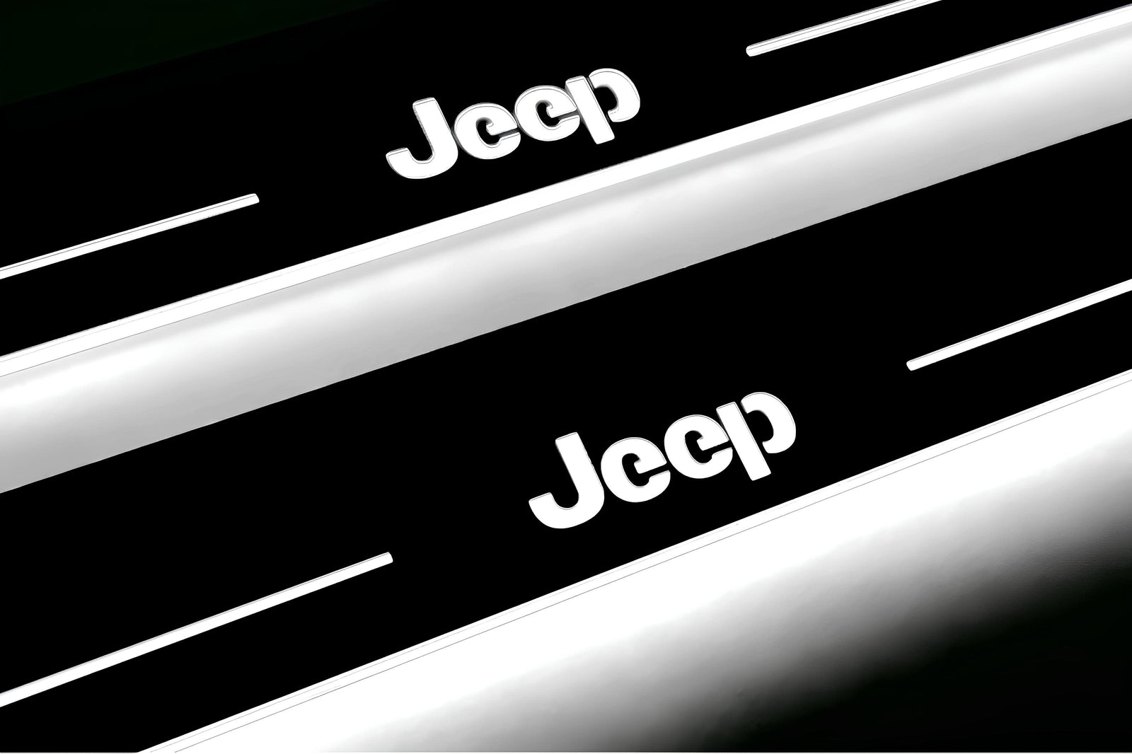 Jeep Grand Cherokee IV WK2 2010+ stainless steel LED door sill plates with Jeep logo