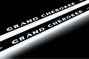 Illuminated LED Door Sill Tread Plates Jeep Grand Cherokee III 2005-2010 With Grand Cherokee Logo Jeep Led Door Sills opdesign